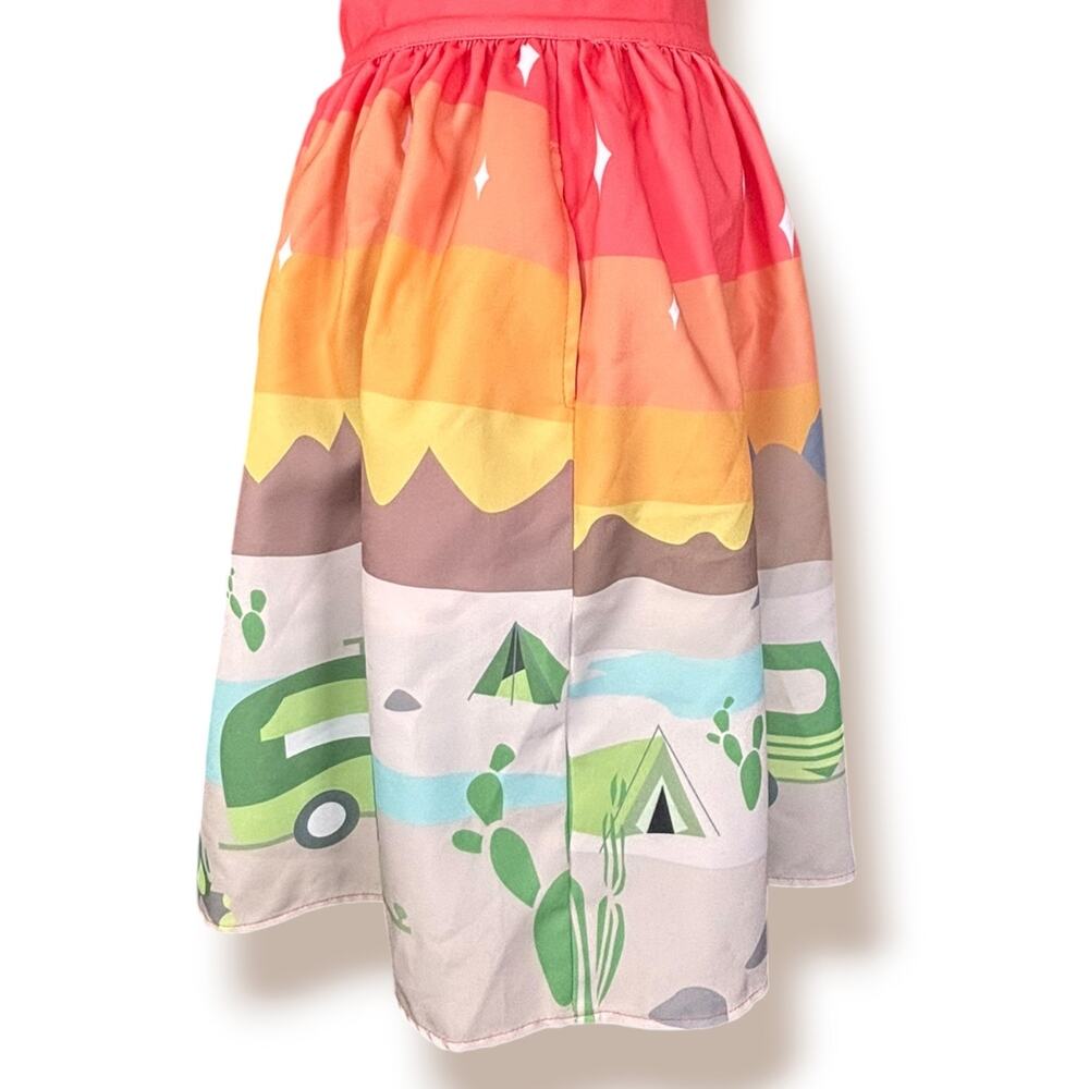 Retro Camping Flowing Midi Skirt Camper Desert Sunset Scenic Novelty A Line - Picture 10 of 10